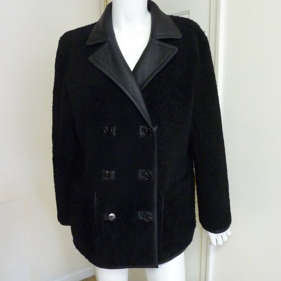 THEORY Reversible Double-Breasted Shearling Lambskin Jacket - Picture 10 of 14